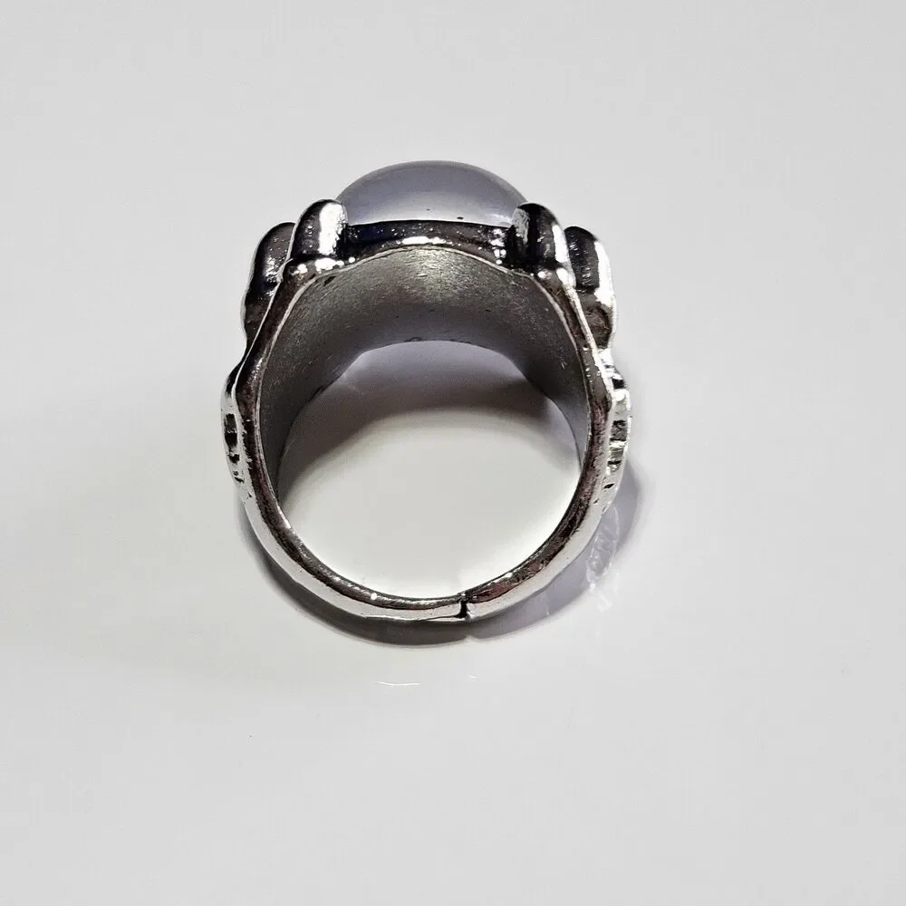 Skull Demon Blue Eye Rings - Silver Tone Ring Adjustable Fashion Jewelry